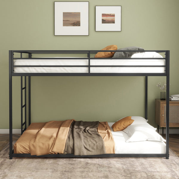 English Elm Adam Full over Full Bunk Bed Metal Black with Full-Length Guardrails, EVA Pads, Anti-Squeak Caps, Easy Assemble tools and Ladder B083P170088