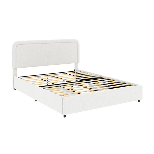 English Elm Liv Patented 2-Drawers Storage Bed Queen Ivory Boucle Upholstered Platform with Dust-Proof Drawers and Soft-Close Gliding System B083P156198