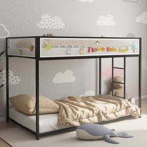 English Elm Adam Twin Over Twin Metal Bunk Bed In Black With White Mesh Guardrails - Safe, Stylish, Space-Saving! B083P170084