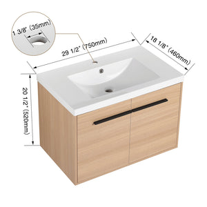 English Elm Levistar 30-Inch Oak Bathroom Vanity With Resin Sink - Modern Storage Cabinet For Small Spaces W1972P165043