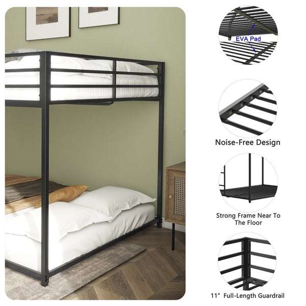 English Elm Adam Full over Full Bunk Bed Metal Black with Full-Length Guardrails, EVA Pads, Anti-Squeak Caps, Easy Assemble tools and Ladder B083P170088