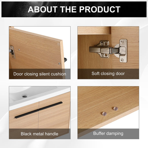 English Elm Levistar 30-Inch Oak Bathroom Vanity With Resin Sink - Modern Storage Cabinet For Small Spaces W1972P165043