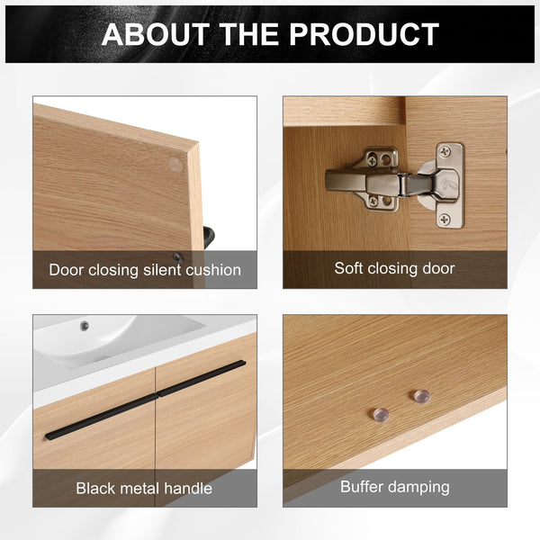 English Elm Levistar 36 Inch Oak Bathroom Vanity With Resin Sink – Stylish Storage & Easy Maintenance Cabinet Set W1972P165045