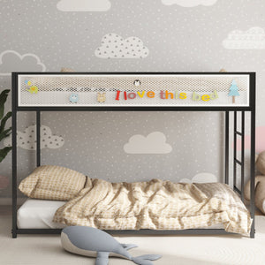 English Elm Adam Twin Over Twin Metal Bunk Bed In Black With White Mesh Guardrails - Safe, Stylish, Space-Saving! B083P170084
