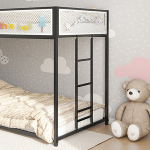 English Elm Adam Twin Over Twin Metal Bunk Bed In Black With White Mesh Guardrails - Safe, Stylish, Space-Saving! B083P170084