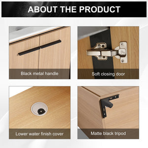 English Elm 30 Inch Oak Bathroom Vanity Base with Basin, Engineered Wood Double-Door Cabinet, Modern Storage W1972S00004