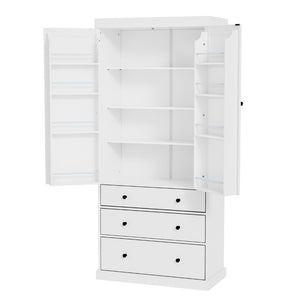 English Elm Topmax Tall Farmhouse Pantry Cabinet with Drawers Adjustable Shelves White Kitchen Storage N717S000047K