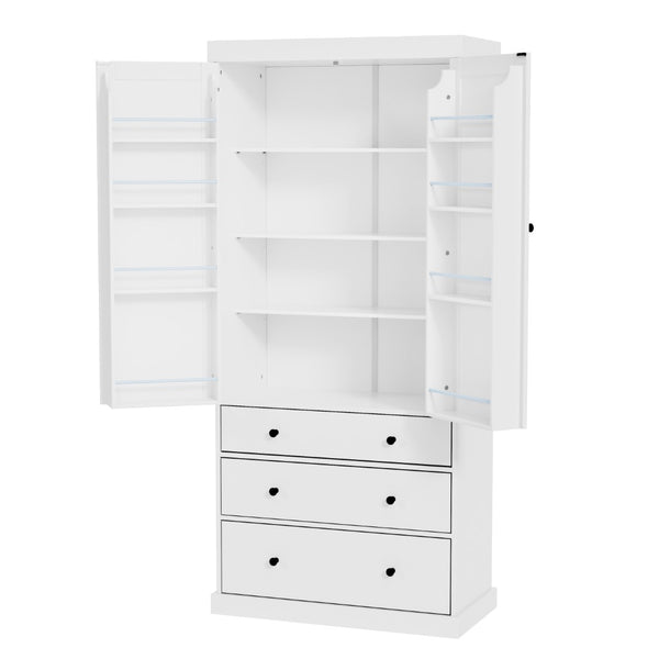 English Elm Topmax Tall Farmhouse Pantry Cabinet with Drawers Adjustable Shelves White Kitchen Storage N717S000047K