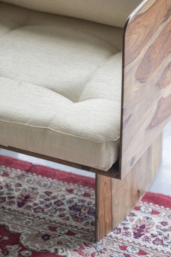 English Elm 29.5x27.6x30" Tufted Beige Cotton Accent Chair with Solid Sheesham Wood Panel Legs W2078P179275