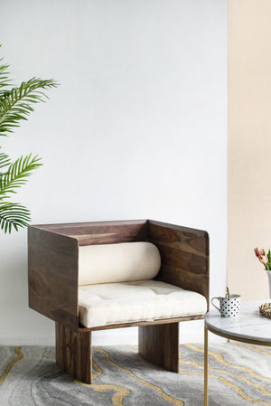 English Elm 29.5x27.6x30" Tufted Beige Cotton Accent Chair with Solid Sheesham Wood Panel Legs W2078P179275