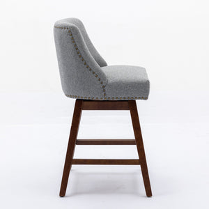 English Elm Counter Curved Back Swivel Barstool Set of 2 with 360° Rotation, Thick Cushions, Solid Wood Frame, 300 lb Capacity Gray W1143P151491