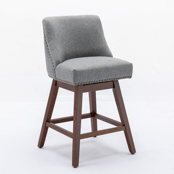 English Elm Counter Curved Back Swivel Barstool Set of 2 with 360° Rotation, Thick Cushions, Solid Wood Frame, 300 lb Capacity Gray W1143P151491