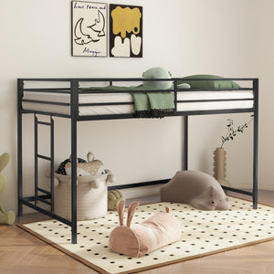 English Elm Adam Sturdy Junior Twin Loft Bed Black with Full Guardrails, Metal Slats, Ladder & Assembly Tool B083P168426