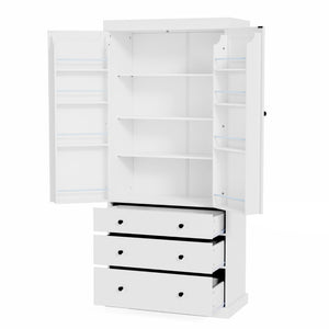 English Elm Topmax Tall Farmhouse Pantry Cabinet with Drawers Adjustable Shelves White Kitchen Storage N717S000047K