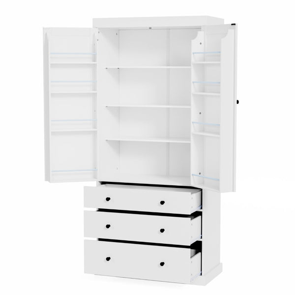 English Elm Topmax Tall Farmhouse Pantry Cabinet with Drawers Adjustable Shelves White Kitchen Storage N717S000047K