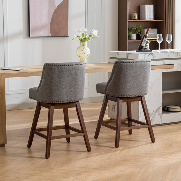 English Elm Counter Curved Back Swivel Barstool Set of 2 with 360° Rotation, Thick Cushions, Solid Wood Frame, 300 lb Capacity Gray W1143P151491