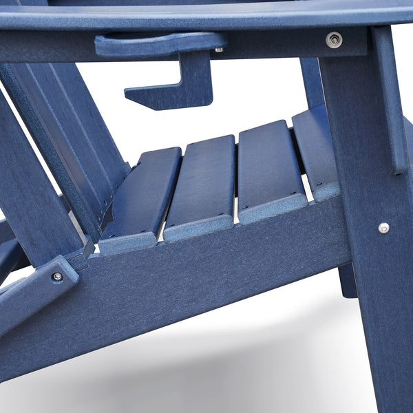 English Elm Folding HDPE Adirondack Chair Set of 2 with Side Table, All-Weather Foldable Patio Chairs, Navy Blue, Ergonomic Comfort for Deck Garden W1889P180256