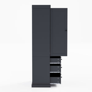 English Elm Topmax Farmhouse Pantry Cabinet 77 Inch Tall Freestanding Kitchen Storage with Drawers Gray N717S000047E