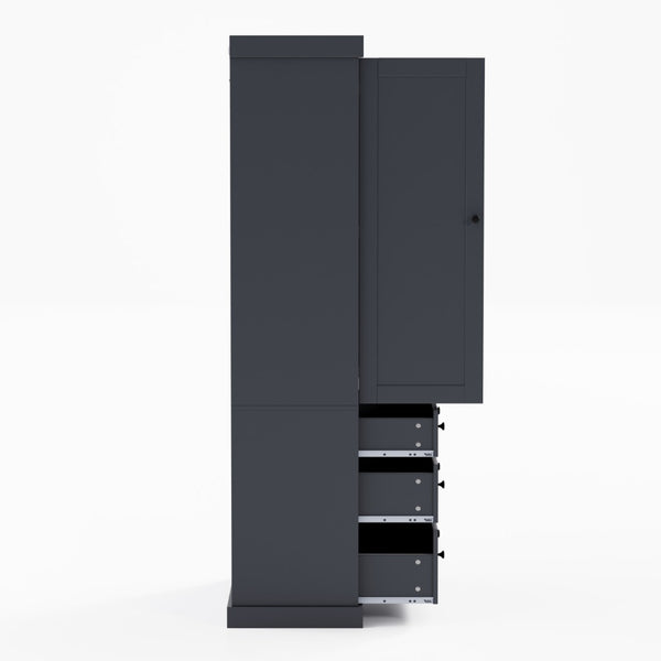 English Elm Topmax Farmhouse Pantry Cabinet 77 Inch Tall Freestanding Kitchen Storage with Drawers Gray N717S000047E