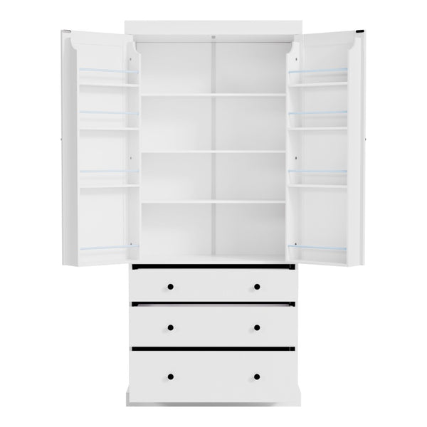 English Elm Topmax Tall Farmhouse Pantry Cabinet with Drawers Adjustable Shelves White Kitchen Storage N717S000047K