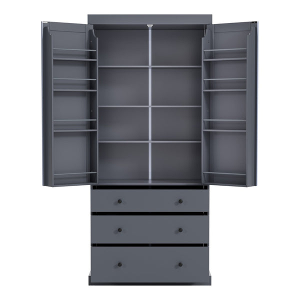 English Elm Topmax Farmhouse Pantry Cabinet 77 Inch Tall Freestanding Kitchen Storage with Drawers Gray N717S000047E