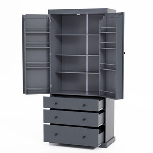 English Elm Topmax Farmhouse Pantry Cabinet 77 Inch Tall Freestanding Kitchen Storage with Drawers Gray N717S000047E
