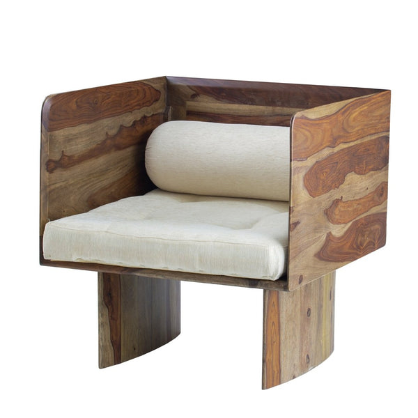 English Elm 29.5x27.6x30" Tufted Beige Cotton Accent Chair with Solid Sheesham Wood Panel Legs W2078P179275