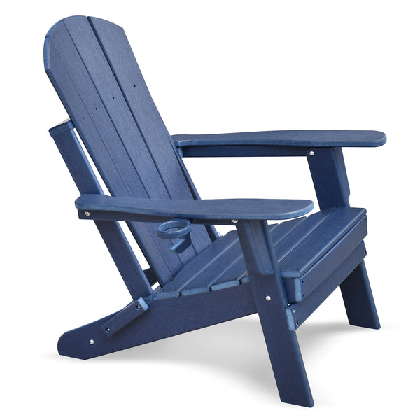 English Elm Folding HDPE Adirondack Chair Navy Blue — All-Weather Ergonomic Patio Fire Pit Seat, Durable Foldable W1889P179572