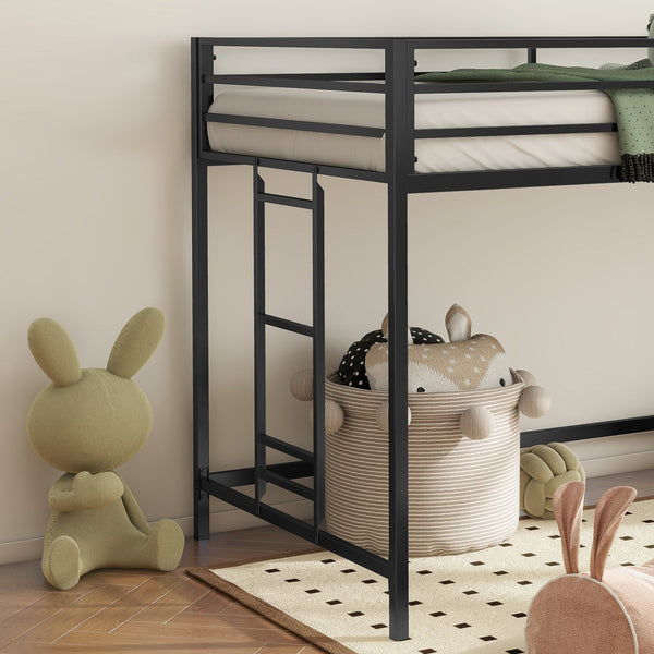English Elm Adam Sturdy Junior Twin Loft Bed Black with Full Guardrails, Metal Slats, Ladder & Assembly Tool B083P168426