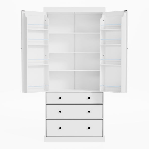 English Elm Topmax Tall Farmhouse Pantry Cabinet with Drawers Adjustable Shelves White Kitchen Storage N717S000047K