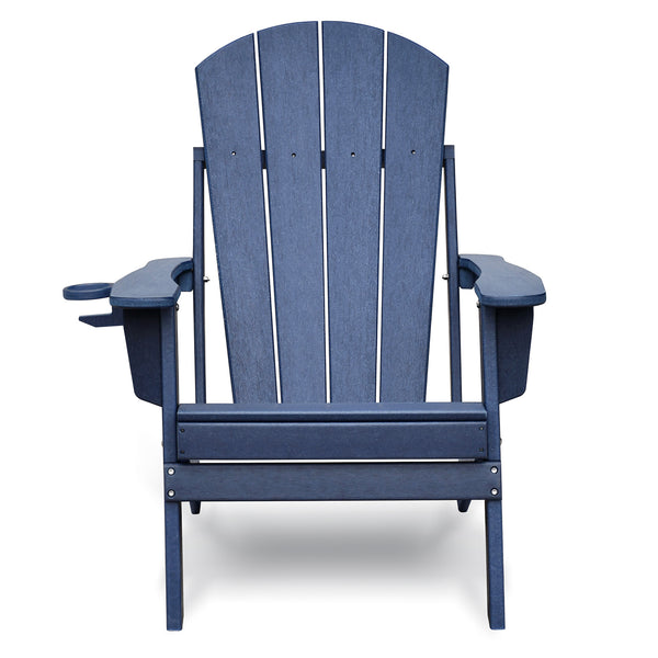 English Elm Folding HDPE Adirondack Chair Set of 2 with Side Table, All-Weather Foldable Patio Chairs, Navy Blue, Ergonomic Comfort for Deck Garden W1889P180256