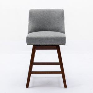 English Elm Counter Curved Back Swivel Barstool Set of 2 with 360° Rotation, Thick Cushions, Solid Wood Frame, 300 lb Capacity Gray W1143P151491