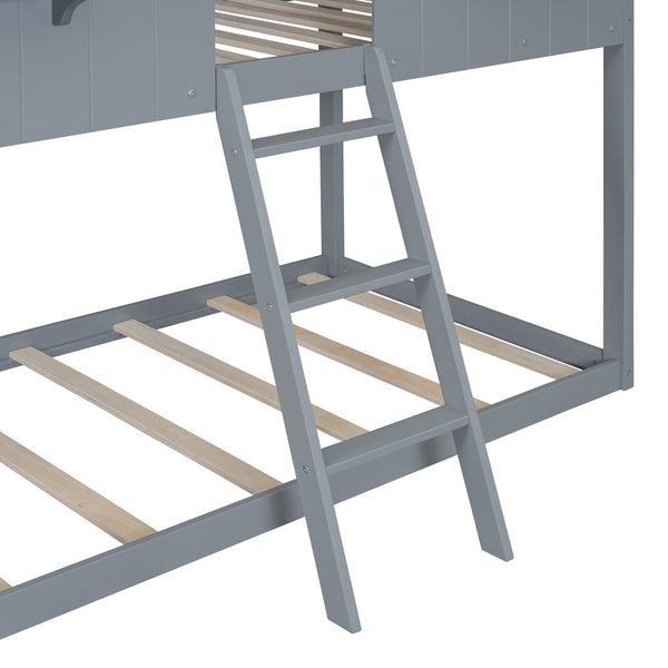 English Elm Twin Over Pine Bunk Bed Playhouse Design with Roof Windows and Guardrails LT000045AAE-1