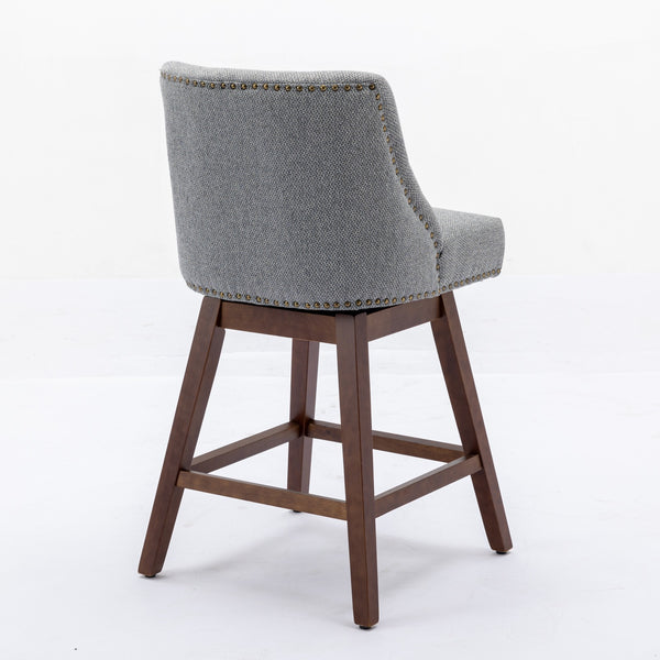 English Elm Counter Curved Back Swivel Barstool Set of 2 with 360° Rotation, Thick Cushions, Solid Wood Frame, 300 lb Capacity Gray W1143P151491