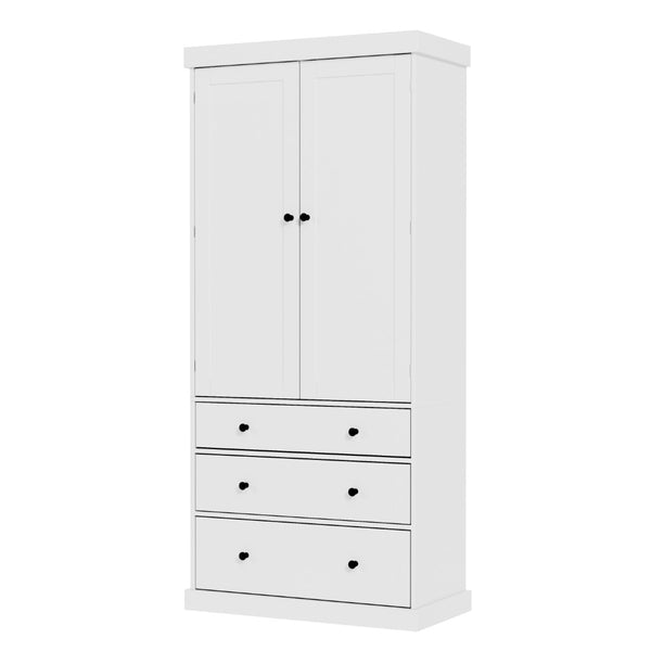 English Elm Topmax Tall Farmhouse Pantry Cabinet with Drawers Adjustable Shelves White Kitchen Storage N717S000047K
