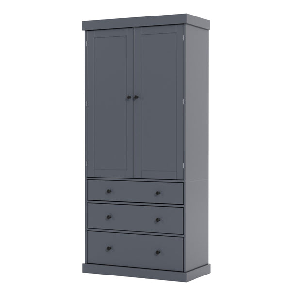 English Elm Topmax Farmhouse Pantry Cabinet 77 Inch Tall Freestanding Kitchen Storage with Drawers Gray N717S000047E