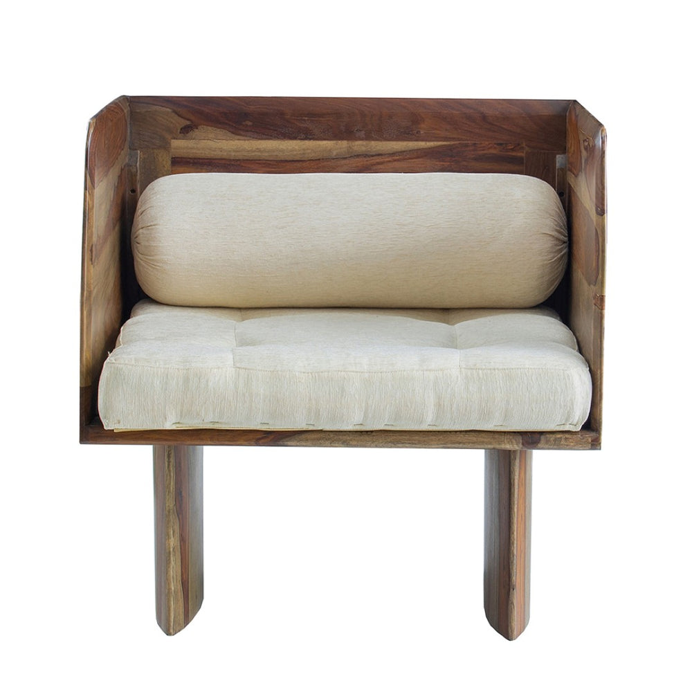 English Elm 29.5x27.6x30" Tufted Beige Cotton Accent Chair with Solid Sheesham Wood Panel Legs W2078P179275