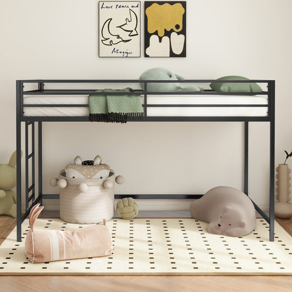 English Elm Adam Sturdy Junior Twin Loft Bed Black with Full Guardrails, Metal Slats, Ladder & Assembly Tool B083P168426