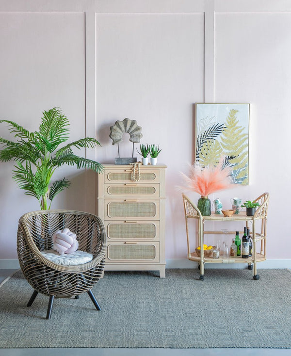 English Elm 29X18X46" Coastal-Inspired Tall Chest With Cane Drawers - Mid-Century Modern Storage Solution For Home W2078P179286