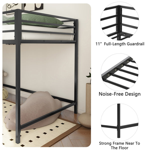 English Elm Adam Sturdy Junior Twin Loft Bed Black with Full Guardrails, Metal Slats, Ladder & Assembly Tool B083P168426