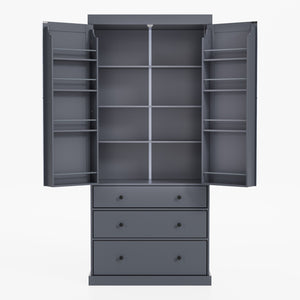 English Elm [Assembly 77in Farmhouse Kitchen Pantry Tall Freestanding Storage Cabinet with 3 Adjustable Shelves, 8 Door Shelves, 3 Drawers, Durable MDF Gray SP000047AAE