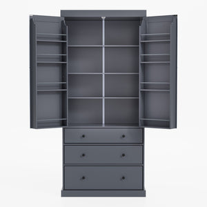 English Elm Topmax Farmhouse Pantry Cabinet 77 Inch Tall Freestanding Kitchen Storage with Drawers Gray N717S000047E