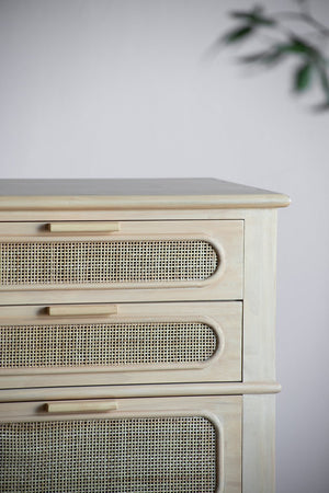 English Elm 29X18X46" Coastal-Inspired Tall Chest With Cane Drawers - Mid-Century Modern Storage Solution For Home W2078P179286