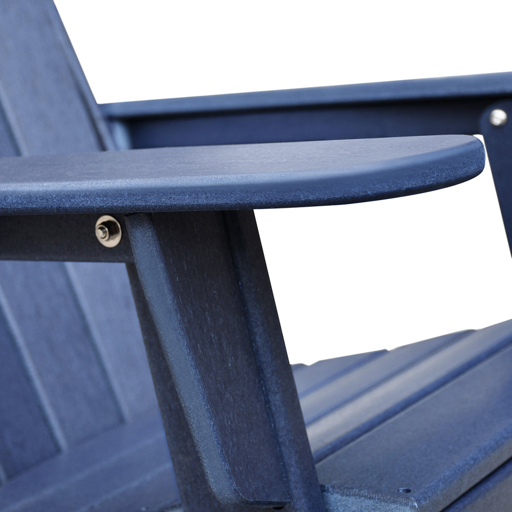 English Elm Folding HDPE Adirondack Chair Set of 2 with Side Table, All-Weather Foldable Patio Chairs, Navy Blue, Ergonomic Comfort for Deck Garden W1889P180256