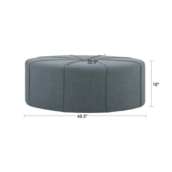 English Elm 48" Ferris Oversized Oval Ottoman in Charcoal Flannel Polyester with Button Tufting and Welting Blue 33 L x 49 W x 18.7 H B03548601