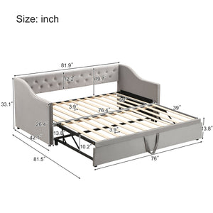 English Elm Twin Upholstered Daybed with Pop-Up Trundle, Space-Saving Guest Bed with Slats, Hydraulic Wheels, 81.9" L Gray SF000133AAE