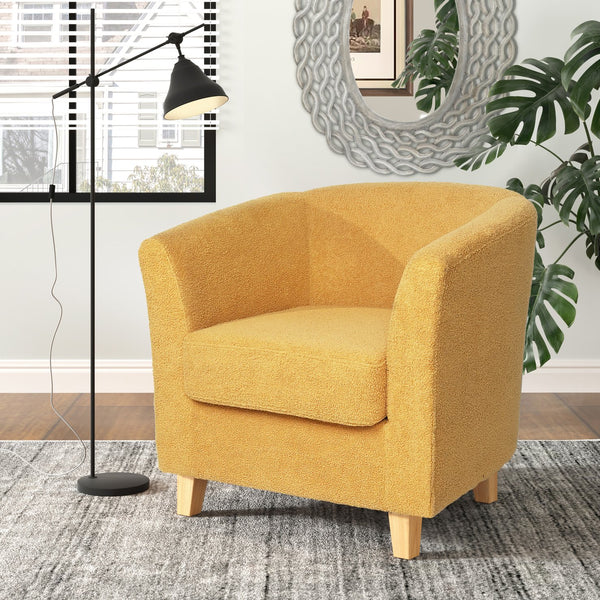 English Elm Christopher Knight Home® - Cortina Prescott Tub Club Chair in Mustard Yellow Upholstery, Birch Legs, Mid-Century Barrel Accent Seat 46619.00FYLWNTL