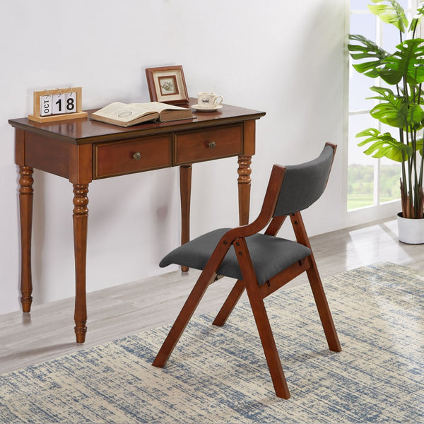 English Elm Upholstered Folding Dining Chair Set – Space-Saving Comfort & Style For Small Areas, 2-Pack Grey+Cherry W2336P163452-GIGA