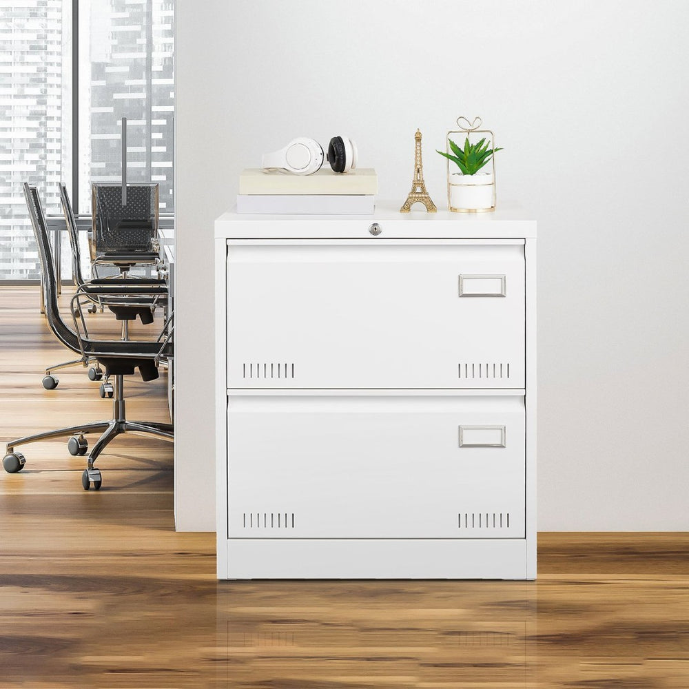English Elm 2 Drawer Locking Metal File Cabinet Matte Black Powder Coat for Modern Home Office W1247P160451