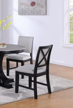 English Elm 2pc Gray Fabric Dining Side Chairs with Black Wood Frame, 18.5"x17.3"x35.5"H, Stylish Comfort B011P179887